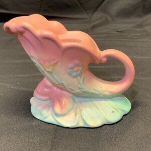 Vtg Hull Pottery Pink/Green Bow Knot Candle Holder Pastel Colors NO Chips/Cracks